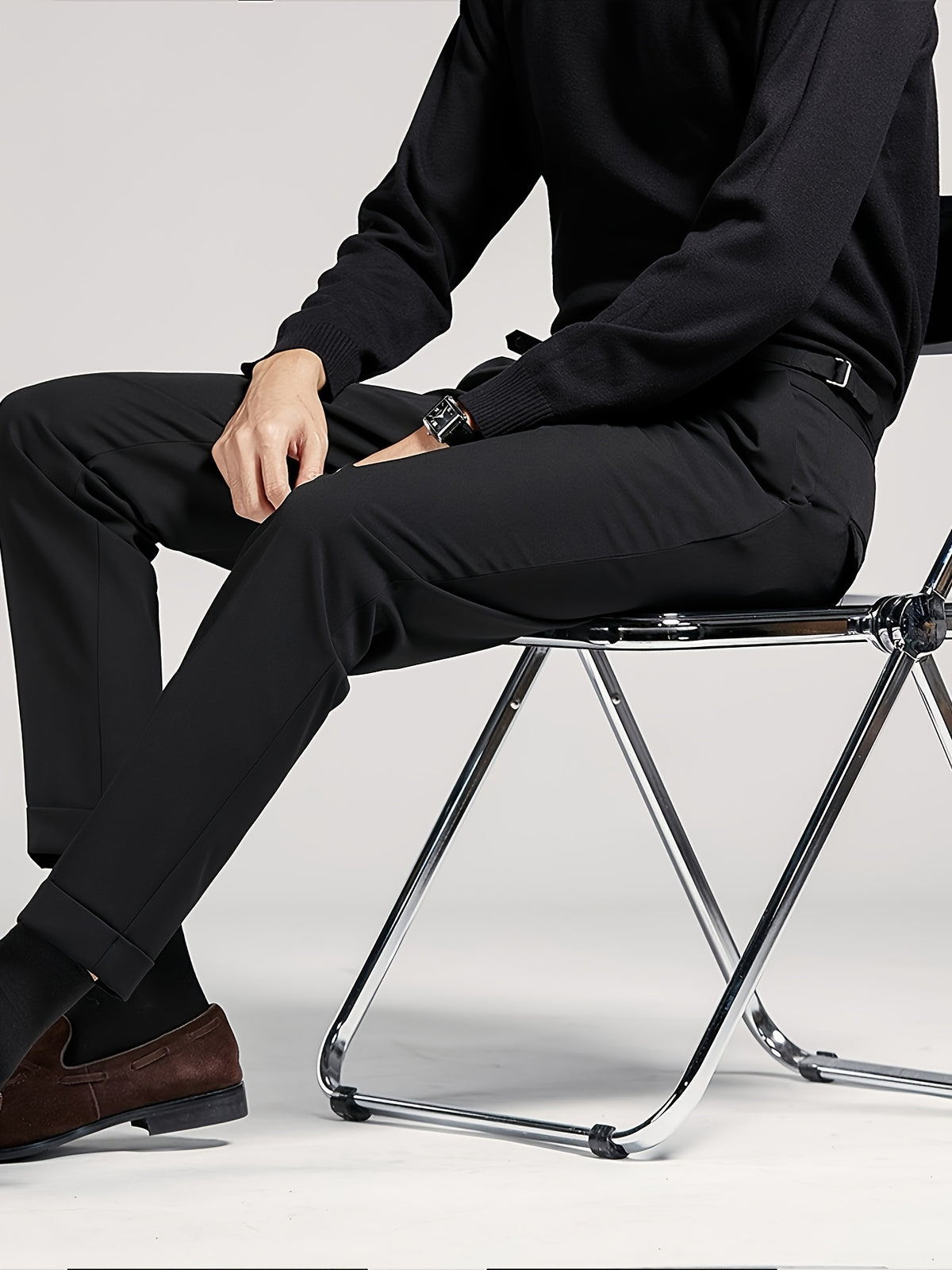 Men's Pleated High-Rise Straight Leg Pants