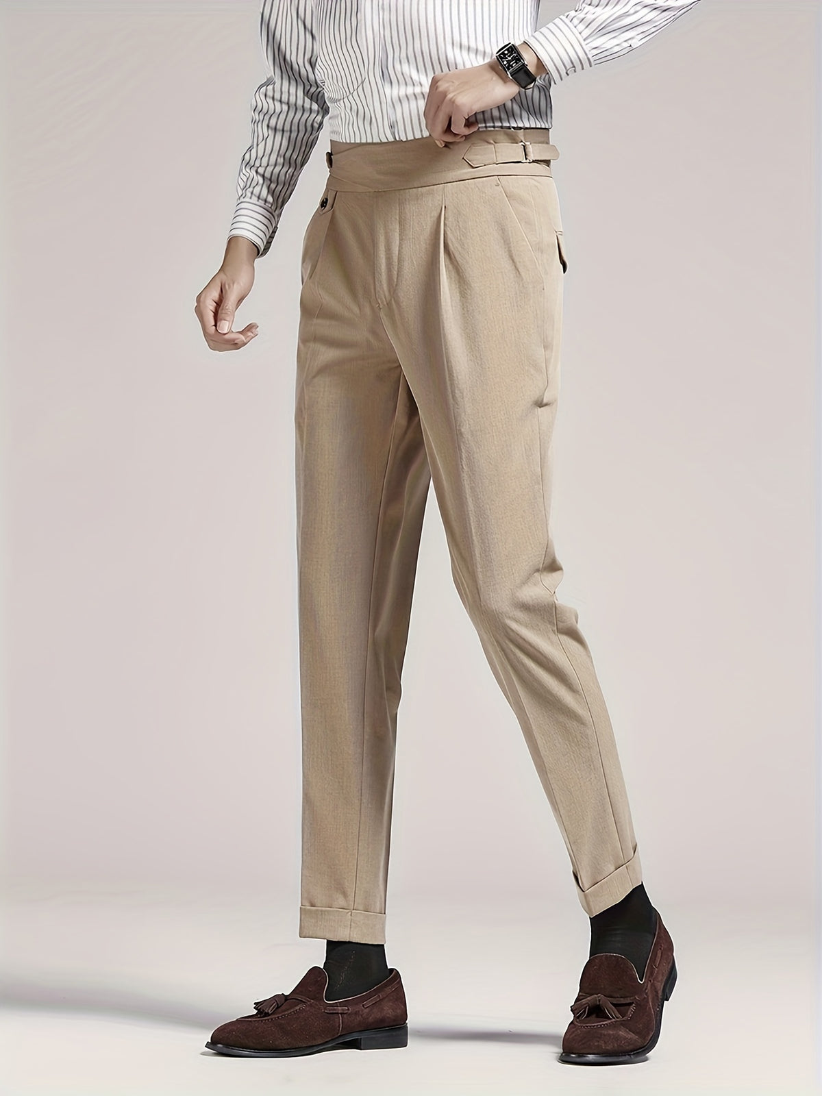 Men's Pleated High-Rise Straight Leg Pants