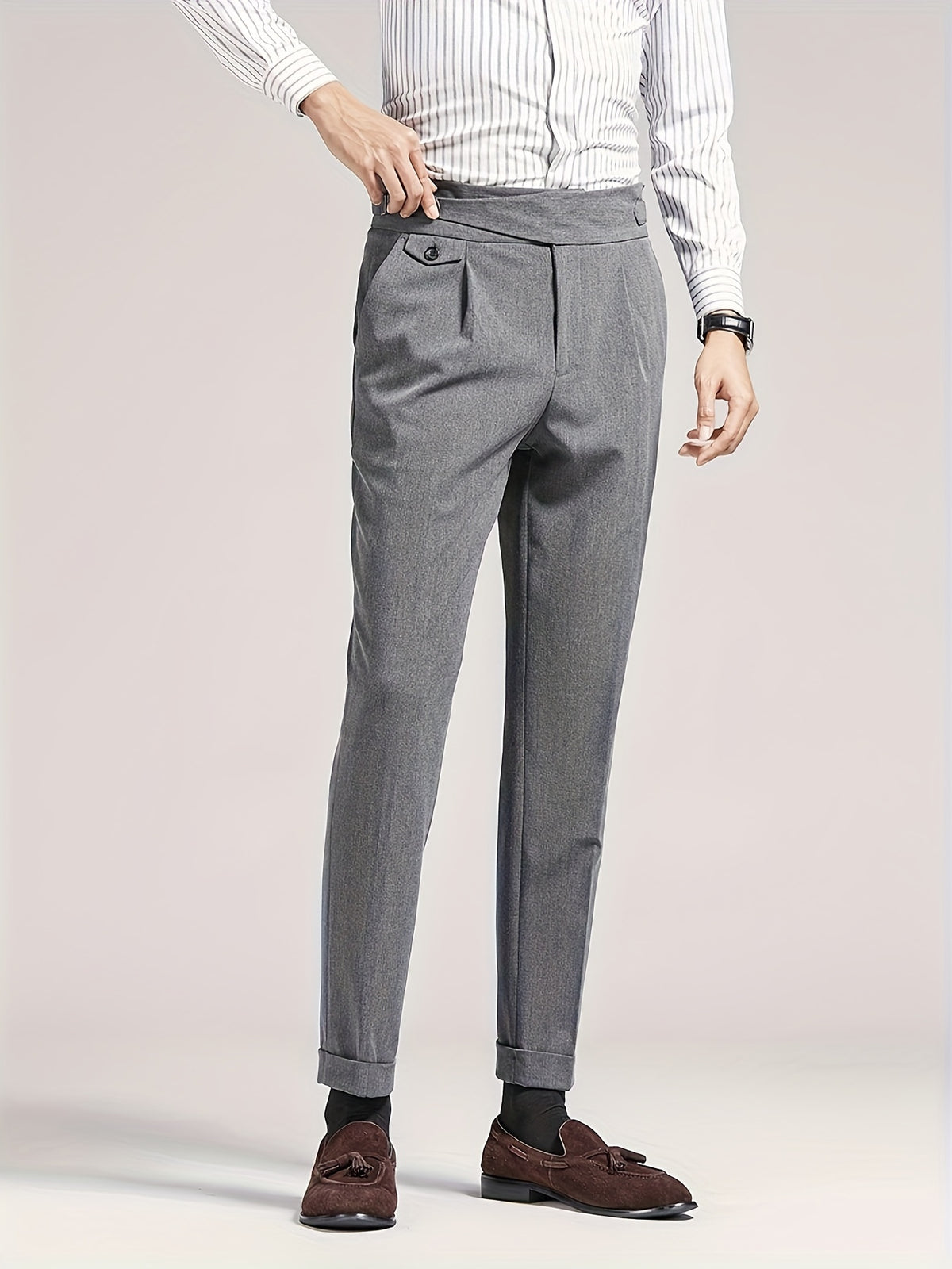 Men's Pleated High-Rise Straight Leg Pants