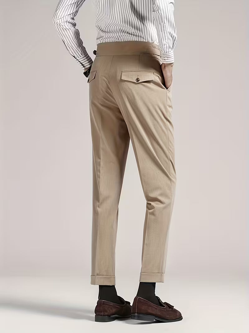 Men's Pleated High-Rise Straight Leg Pants