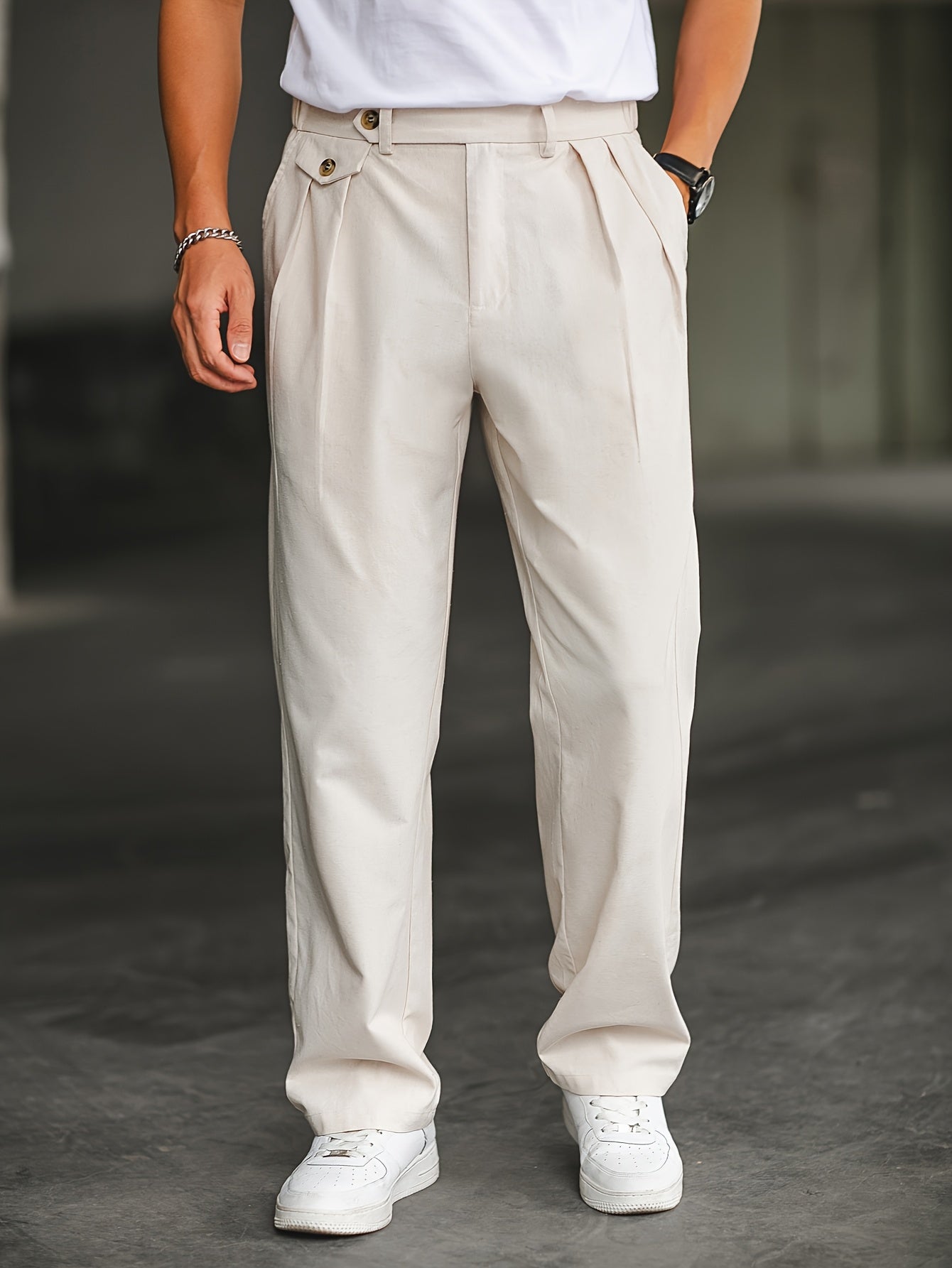 Men's Pleated Straight Leg Pants