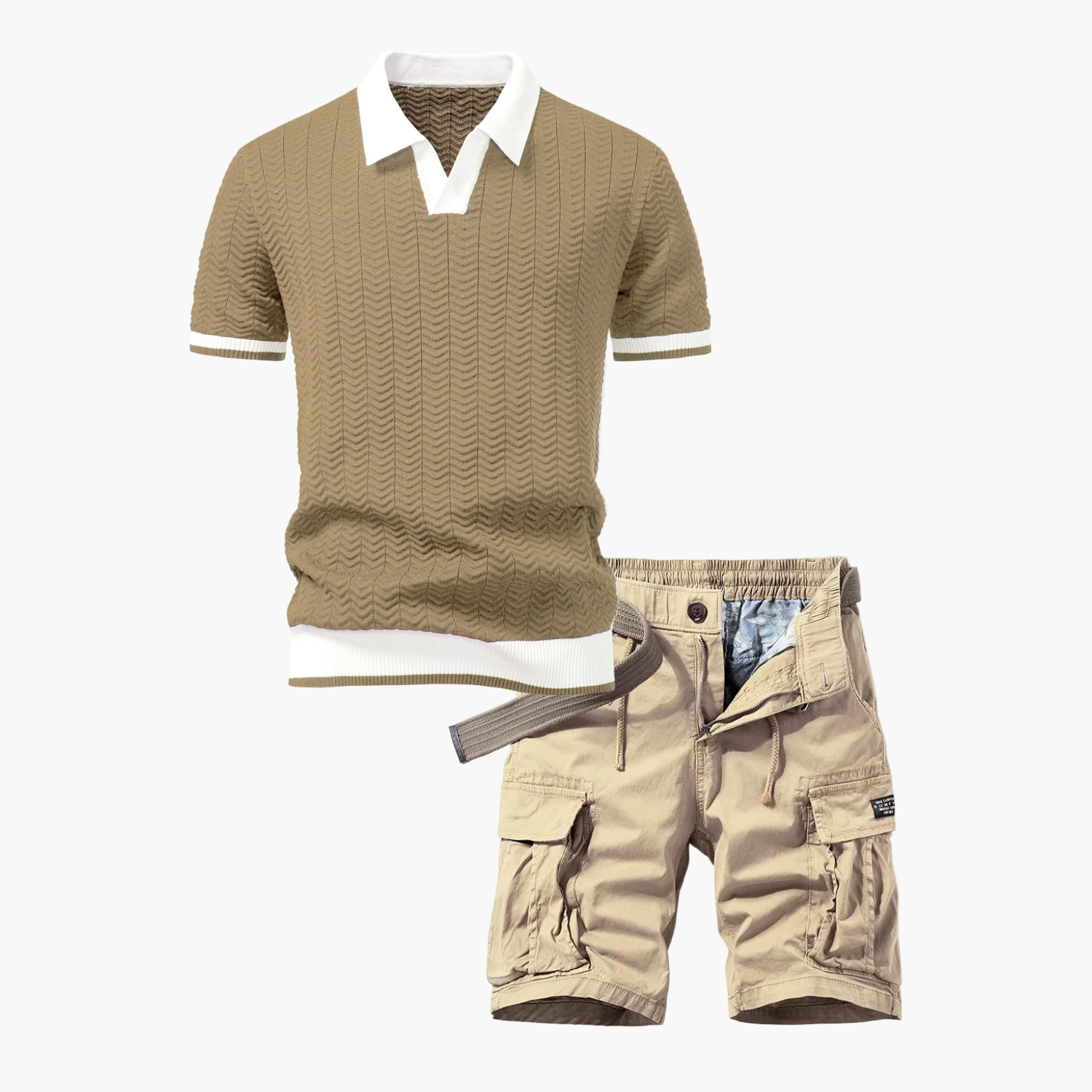 Men's Polo Shirt and Cargo Shorts Set