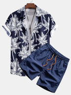 Men's Printed Button-Up Short Set