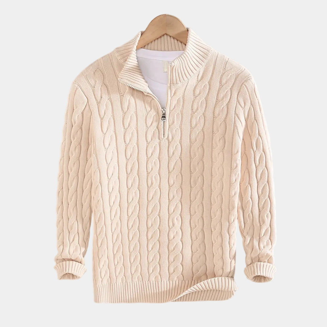Men's Quarter-Zip Cable Pattern Sweater