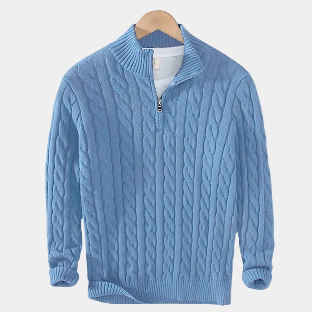 Men's Quarter-Zip Cable Pattern Sweater