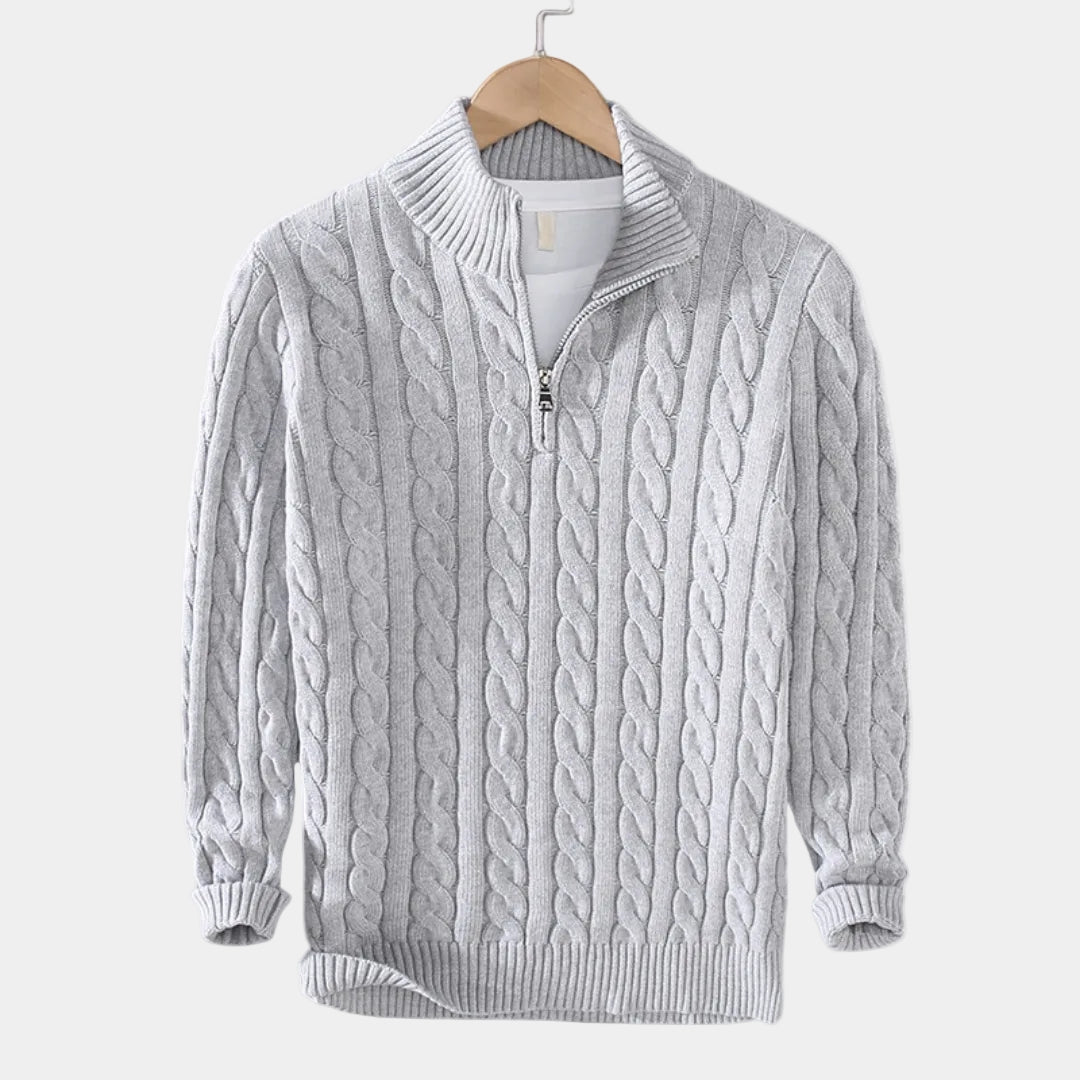 Men's Quarter-Zip Cable Pattern Sweater