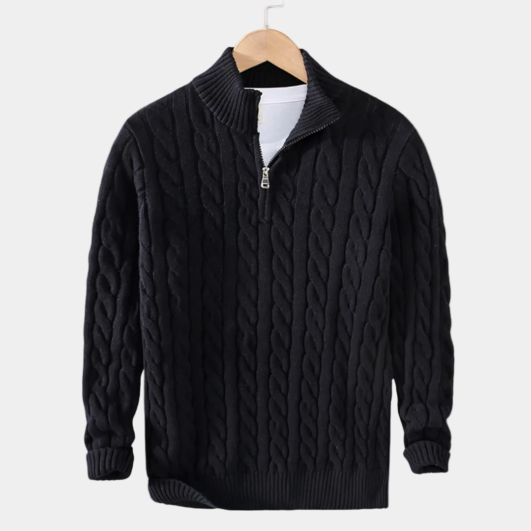 Men's Quarter-Zip Cable Pattern Sweater