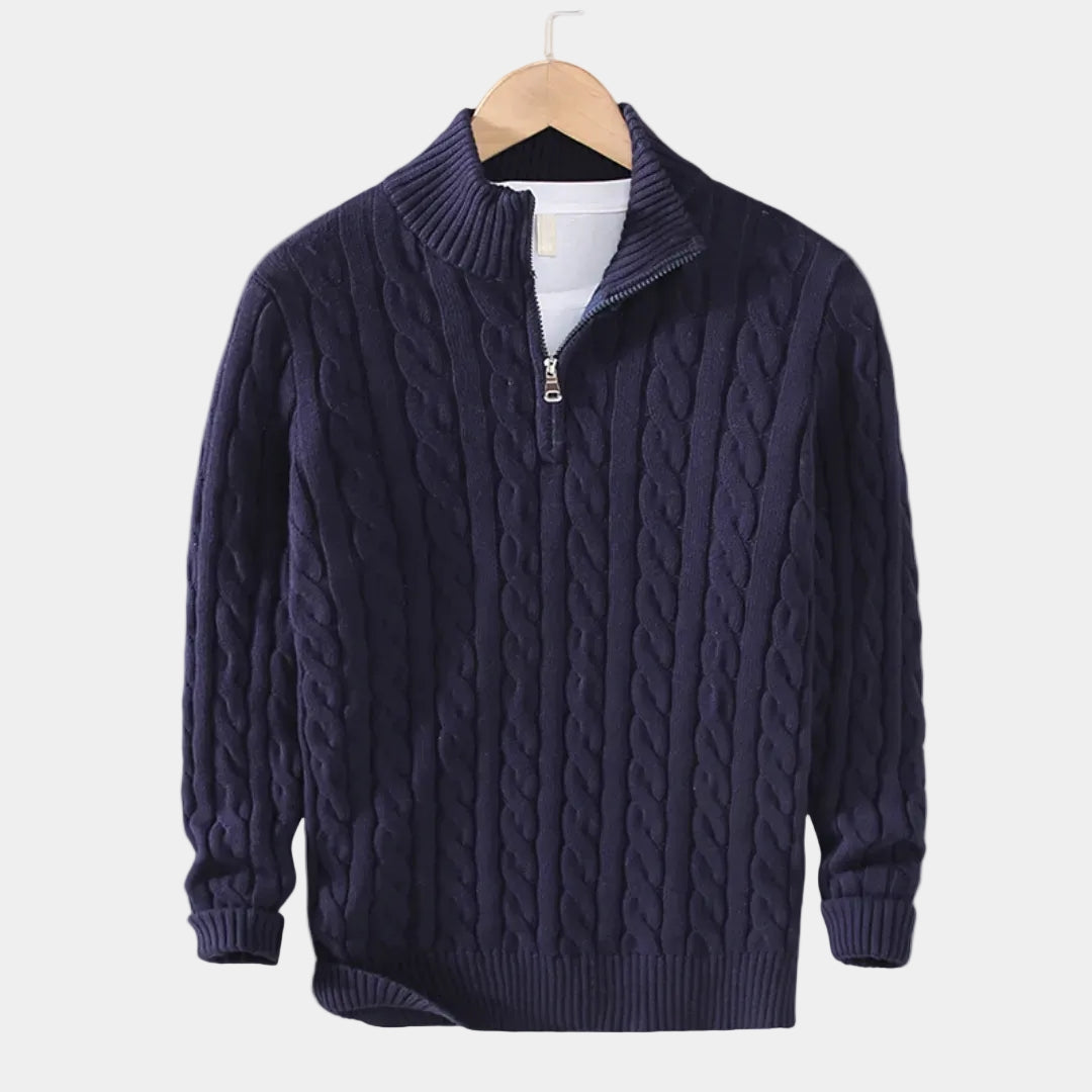 Men's Quarter-Zip Cable Pattern Sweater