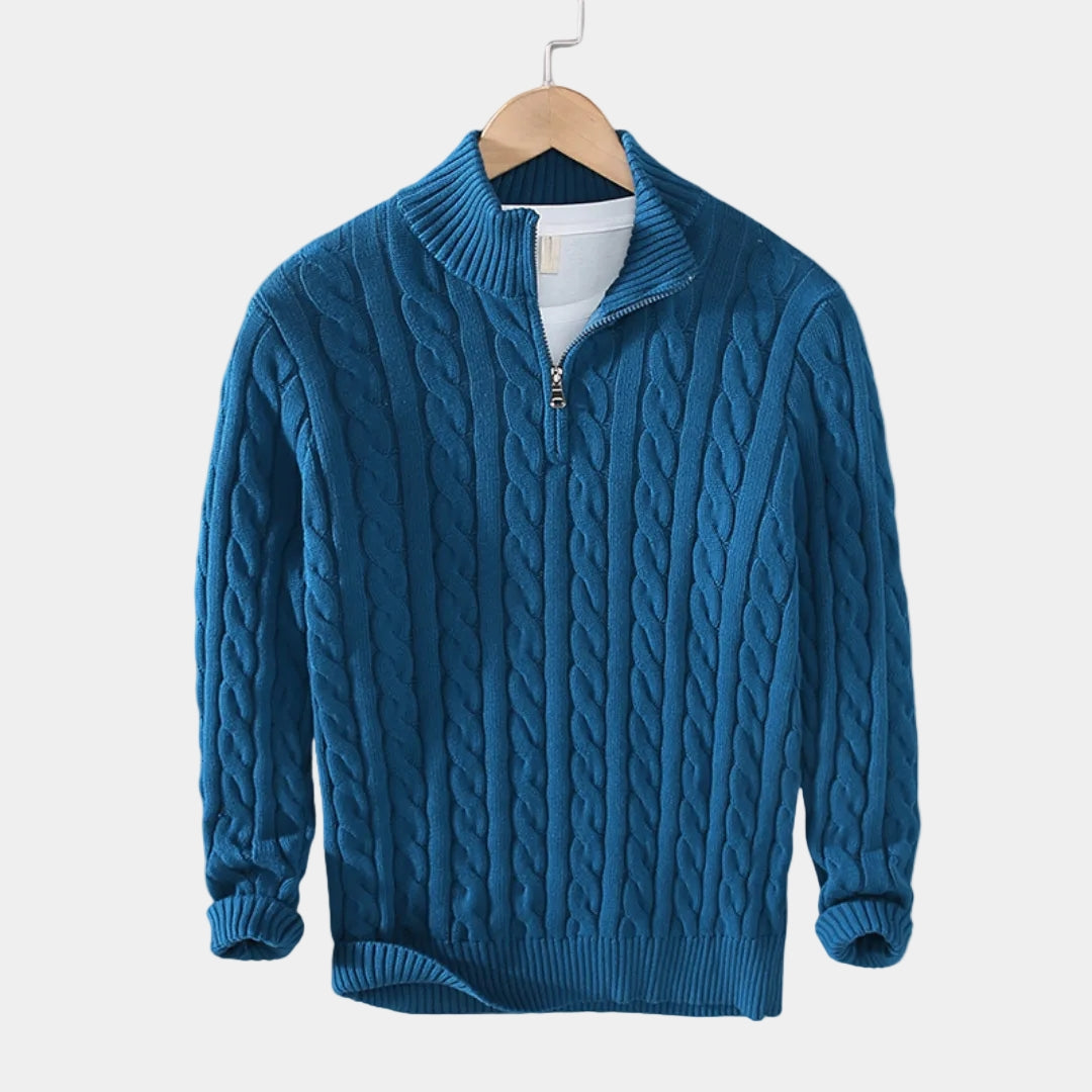 Men's Quarter-Zip Cable Pattern Sweater