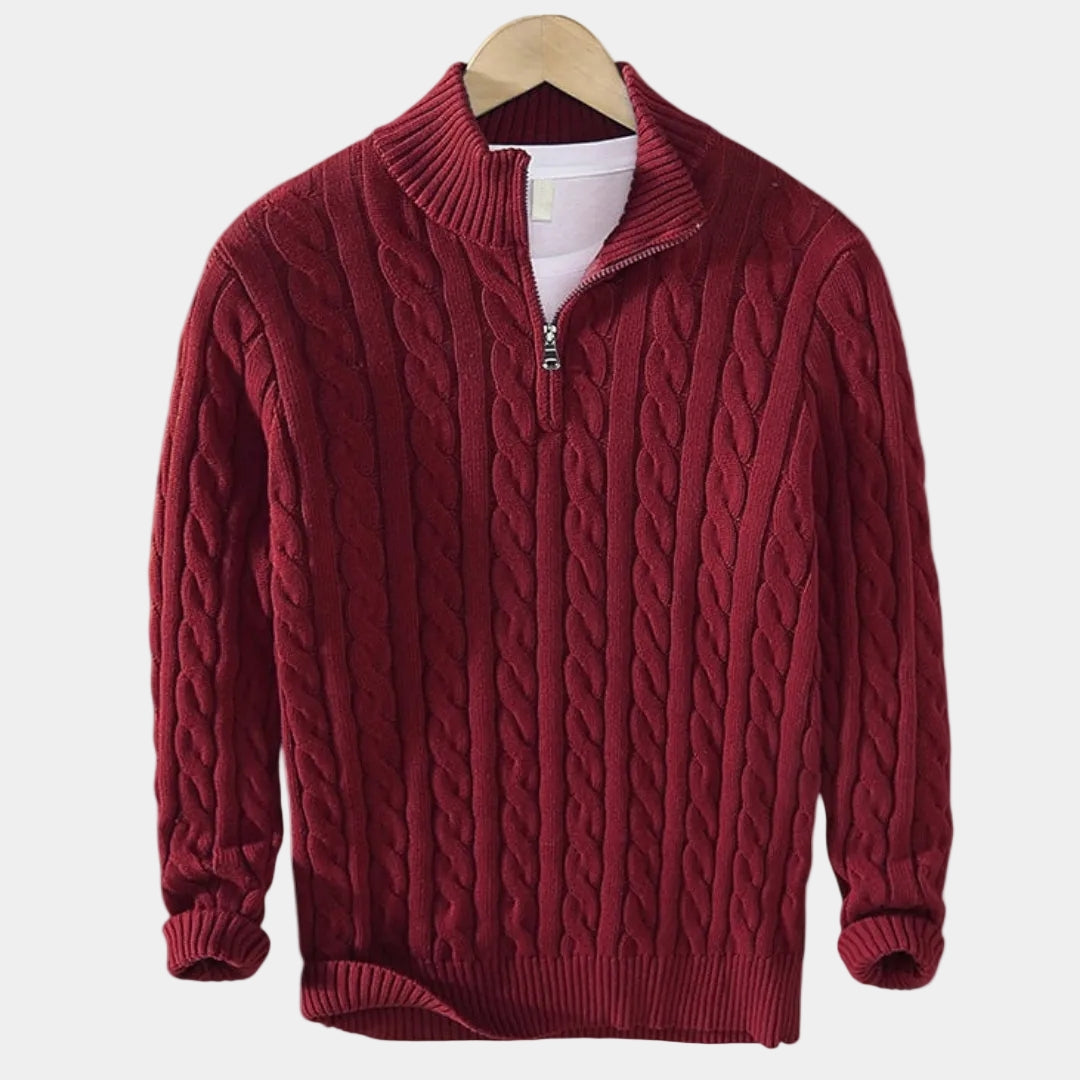 Men's Quarter-Zip Cable Pattern Sweater