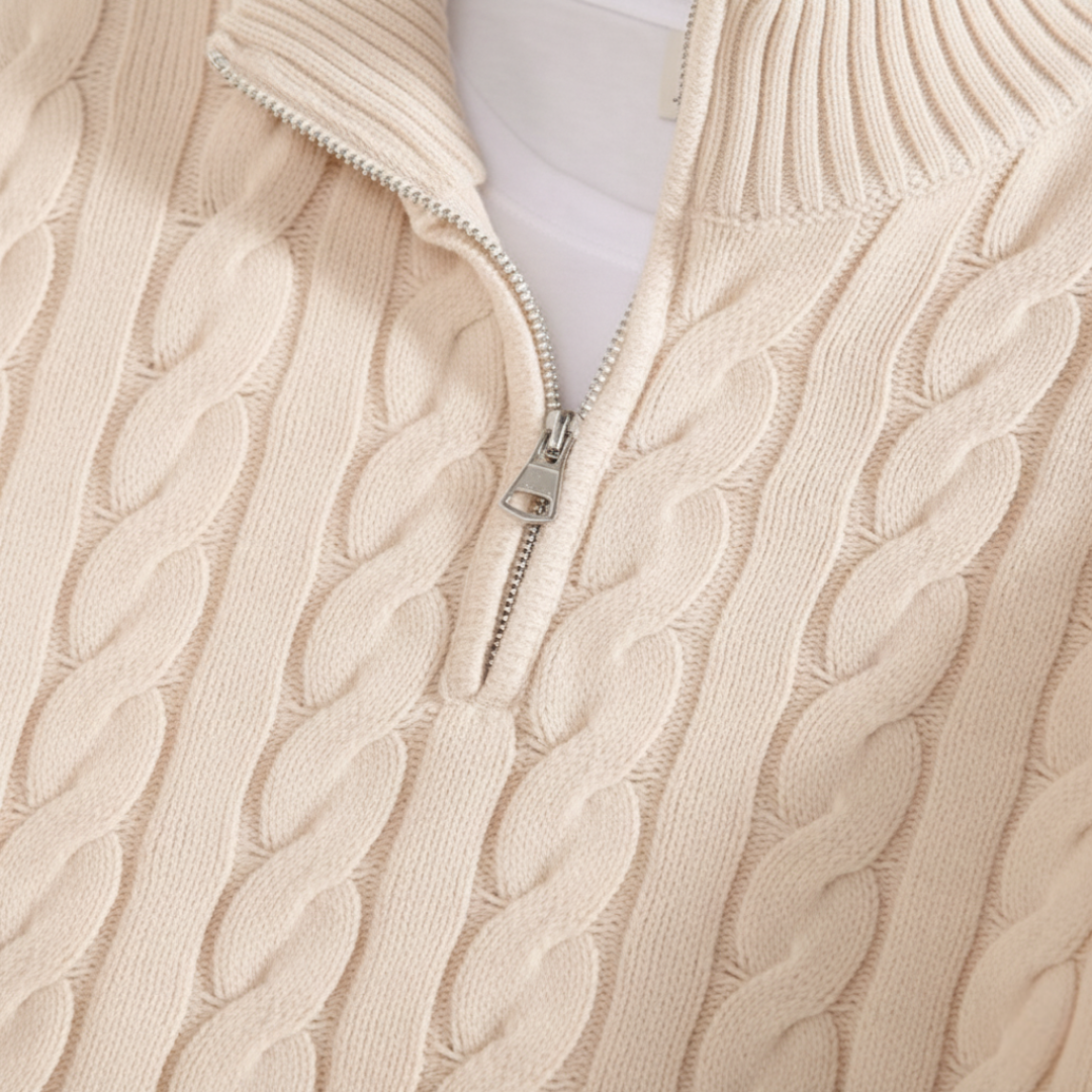 Men's Quarter-Zip Cable Pattern Sweater
