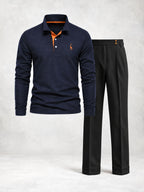 Men's Regular Fit Long Sleeve Polo & Pants Set