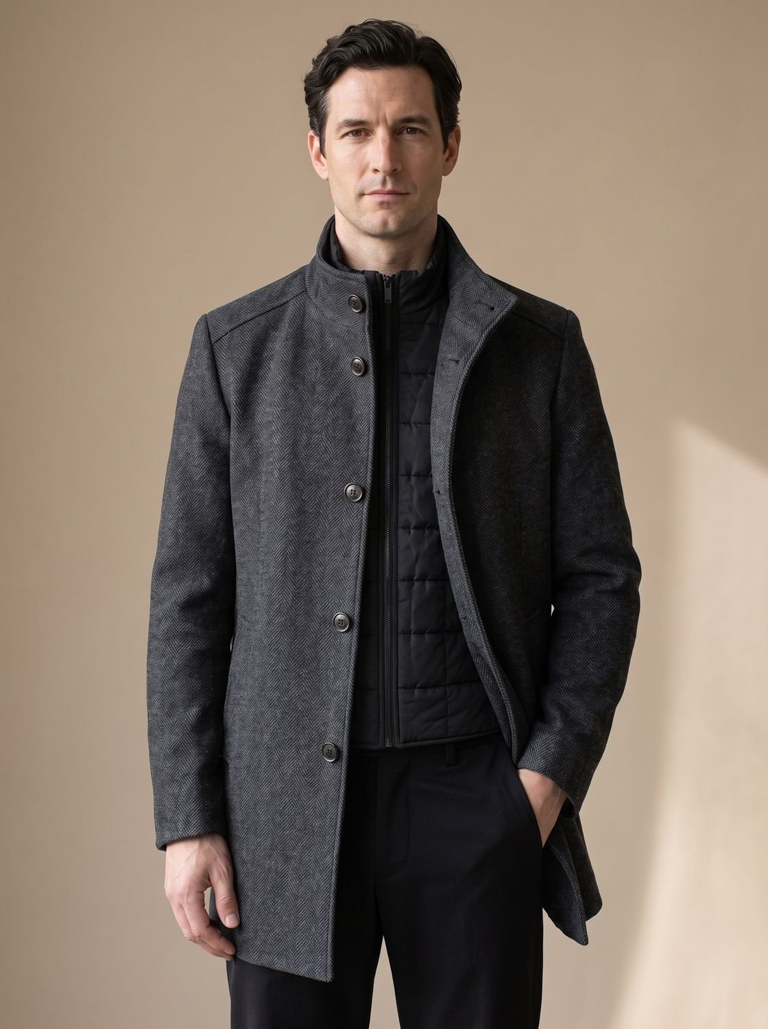Men's Regular Fit Quilted-Lined Overcoat