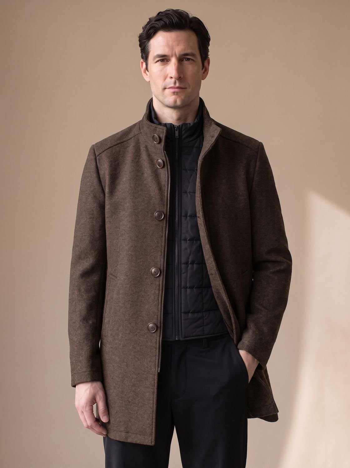 Men's Regular Fit Quilted-Lined Overcoat
