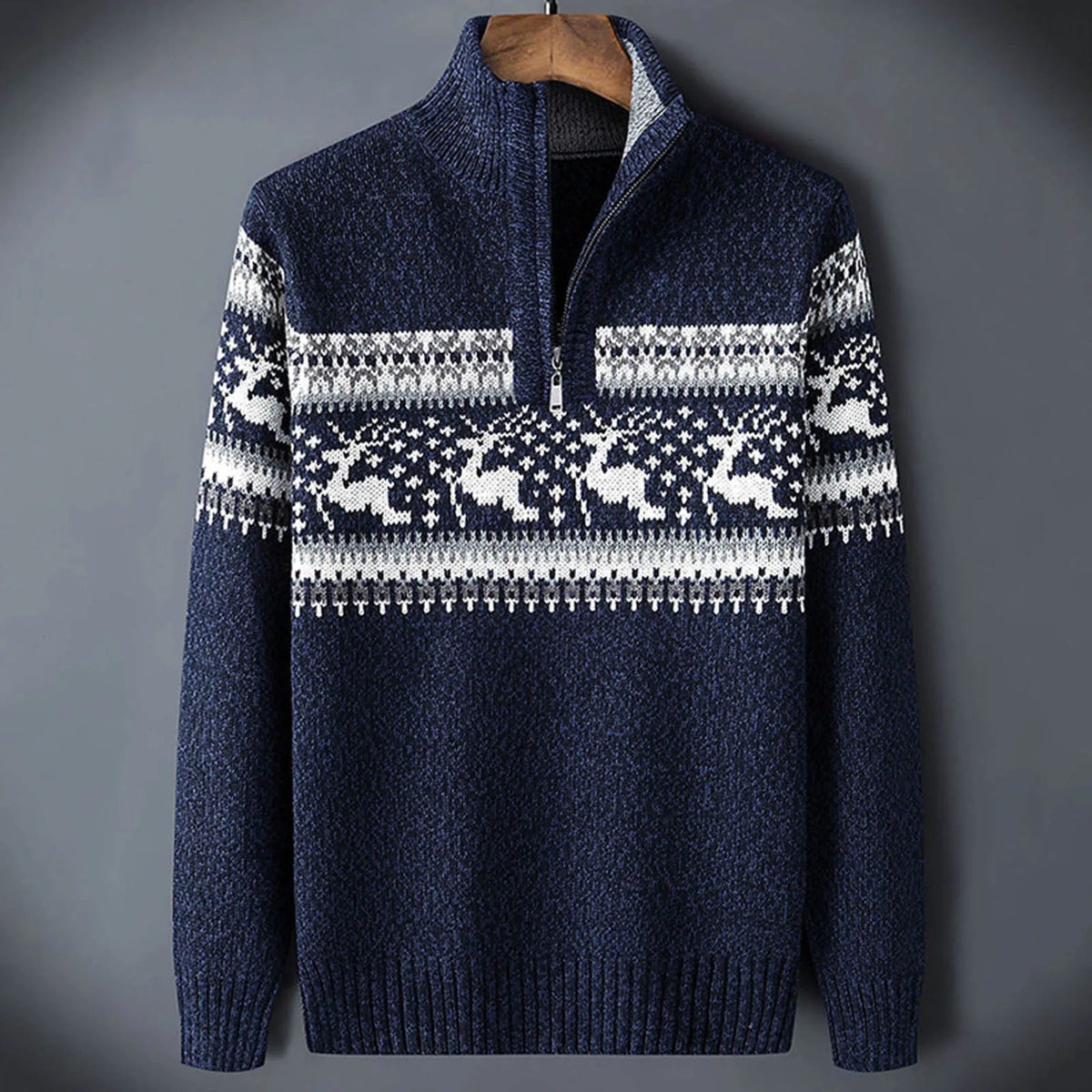 Men's Reindeer Pattern Half-Zip Sweater