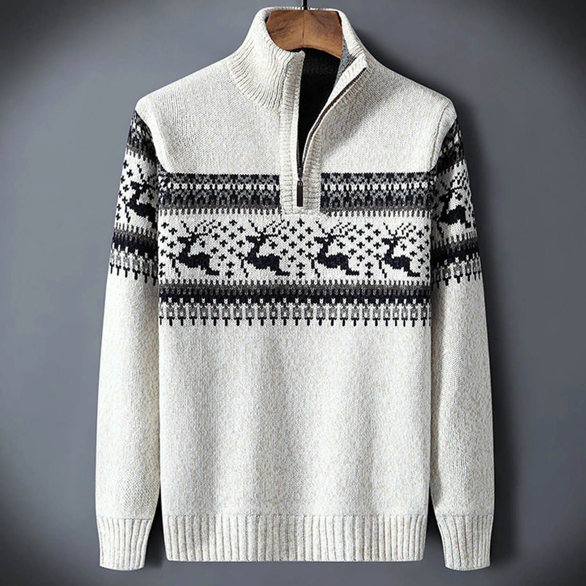 Men's Reindeer Pattern Half-Zip Sweater