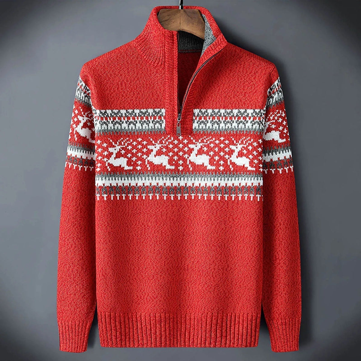 Men's Reindeer Pattern Half-Zip Sweater