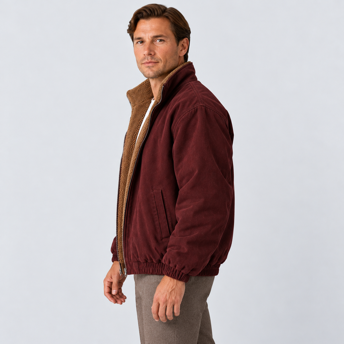 Men's Relaxed Fit Faux Shearling Lined Bomber Jacket