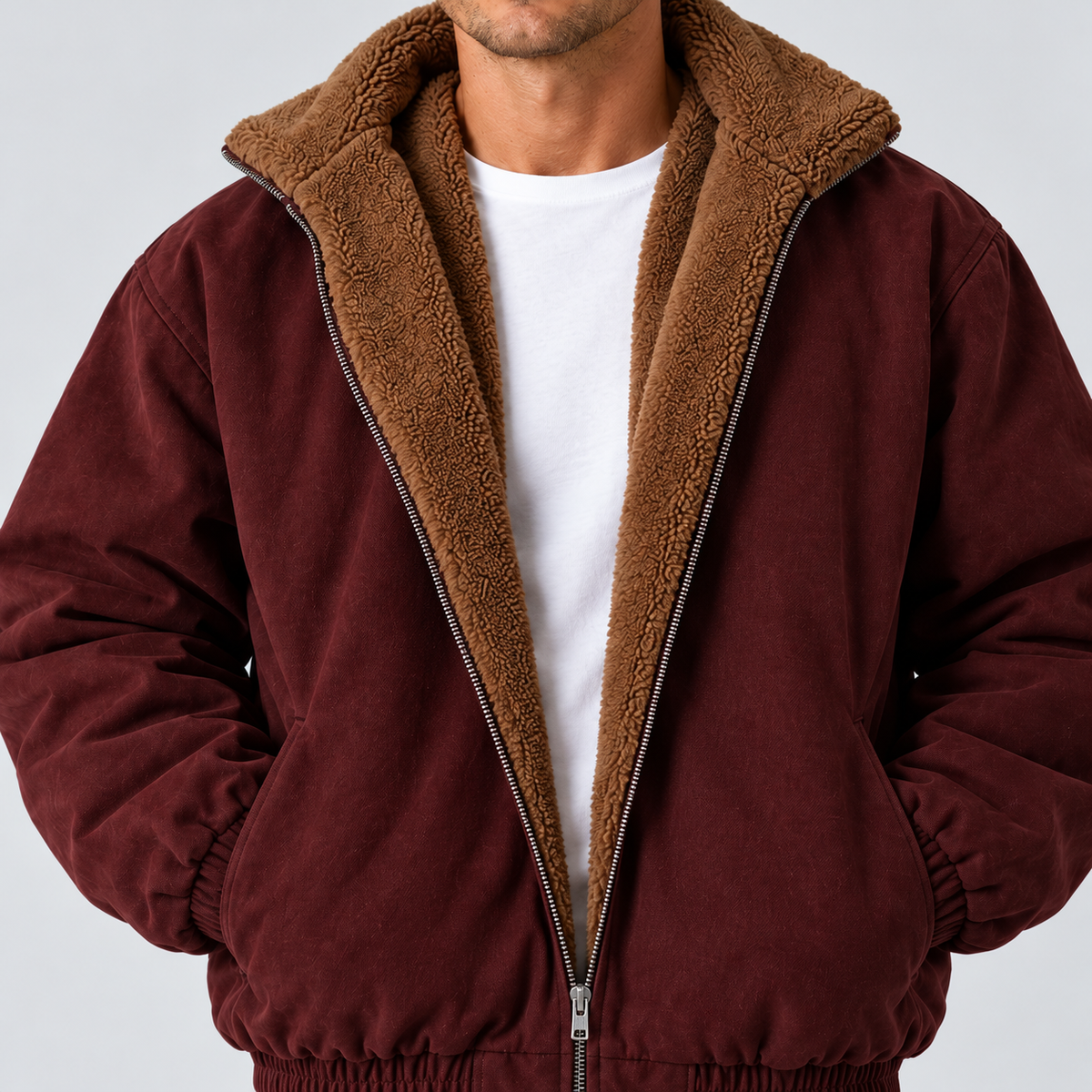 Men's Relaxed Fit Faux Shearling Lined Bomber Jacket