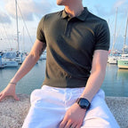Men's Ribbed Button Placket Polo Shirt