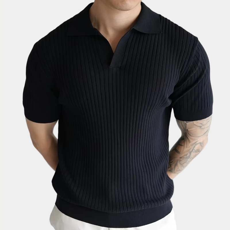Men's Ribbed Button Placket Polo Shirt