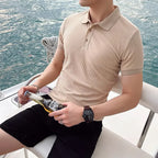 Men's Ribbed Button Placket Polo Shirt