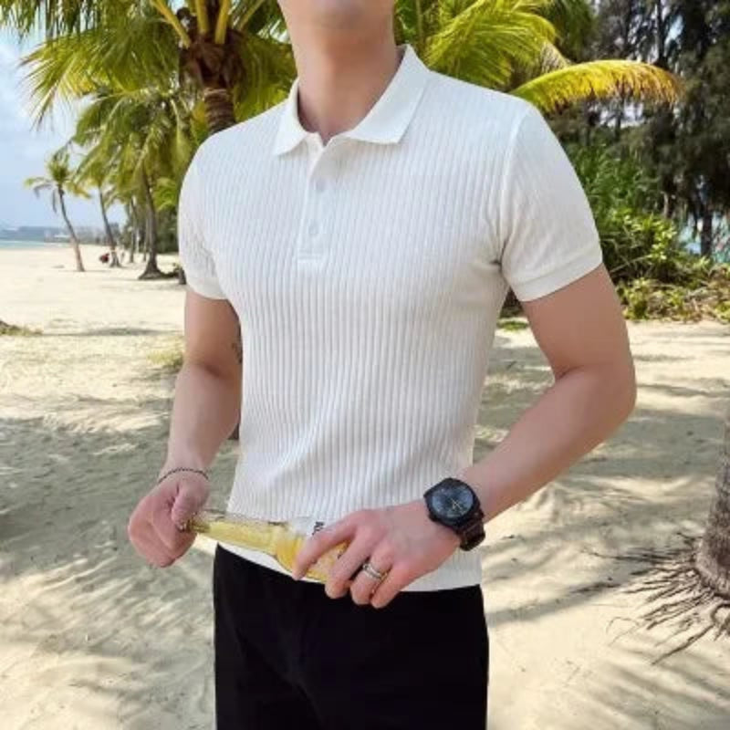 Men's Ribbed Button Placket Polo Shirt