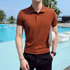 Men's Ribbed Button Placket Polo Shirt