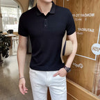 Men's Ribbed Button Placket Polo Shirt