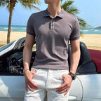 Men's Ribbed Button Placket Polo Shirt