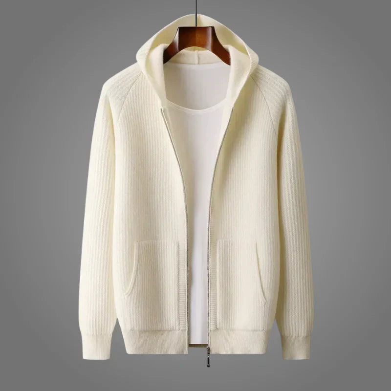 Men's Ribbed High Collar Zip-Up Cardigan