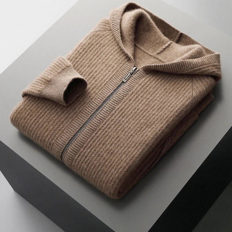 Men's Ribbed High Collar Zip-Up Cardigan