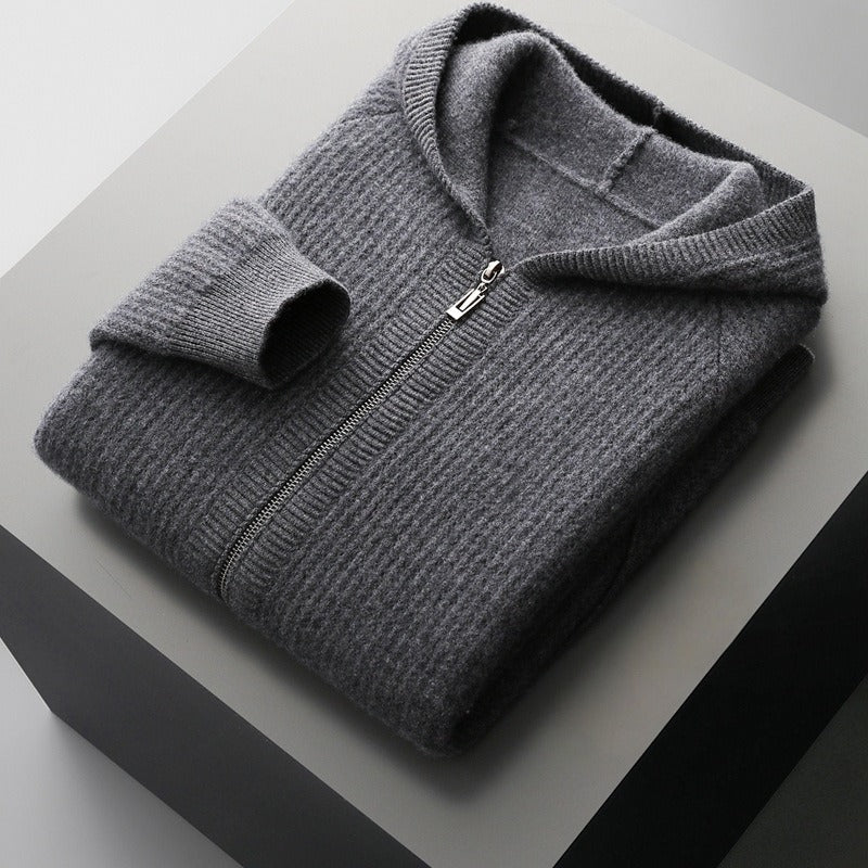 Men's Ribbed High Collar Zip-Up Cardigan