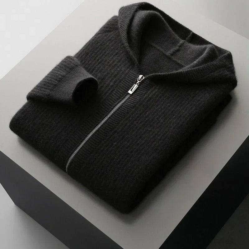 Men's Ribbed High Collar Zip-Up Cardigan