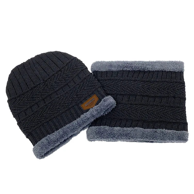 Men's Ribbed Knit Beanie and Neck Warmer Set
