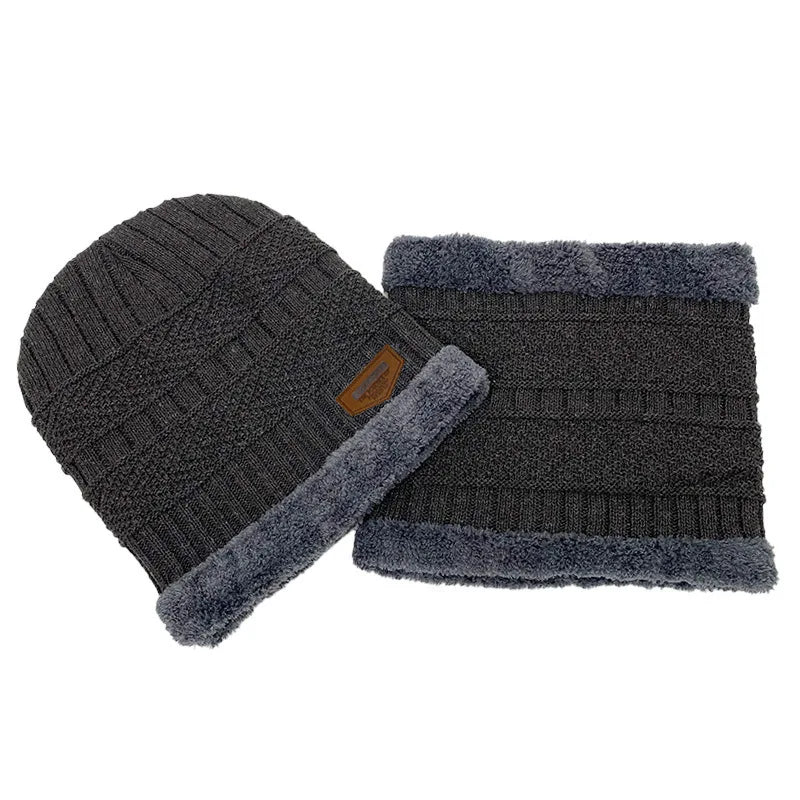 Men's Ribbed Knit Beanie and Neck Warmer Set