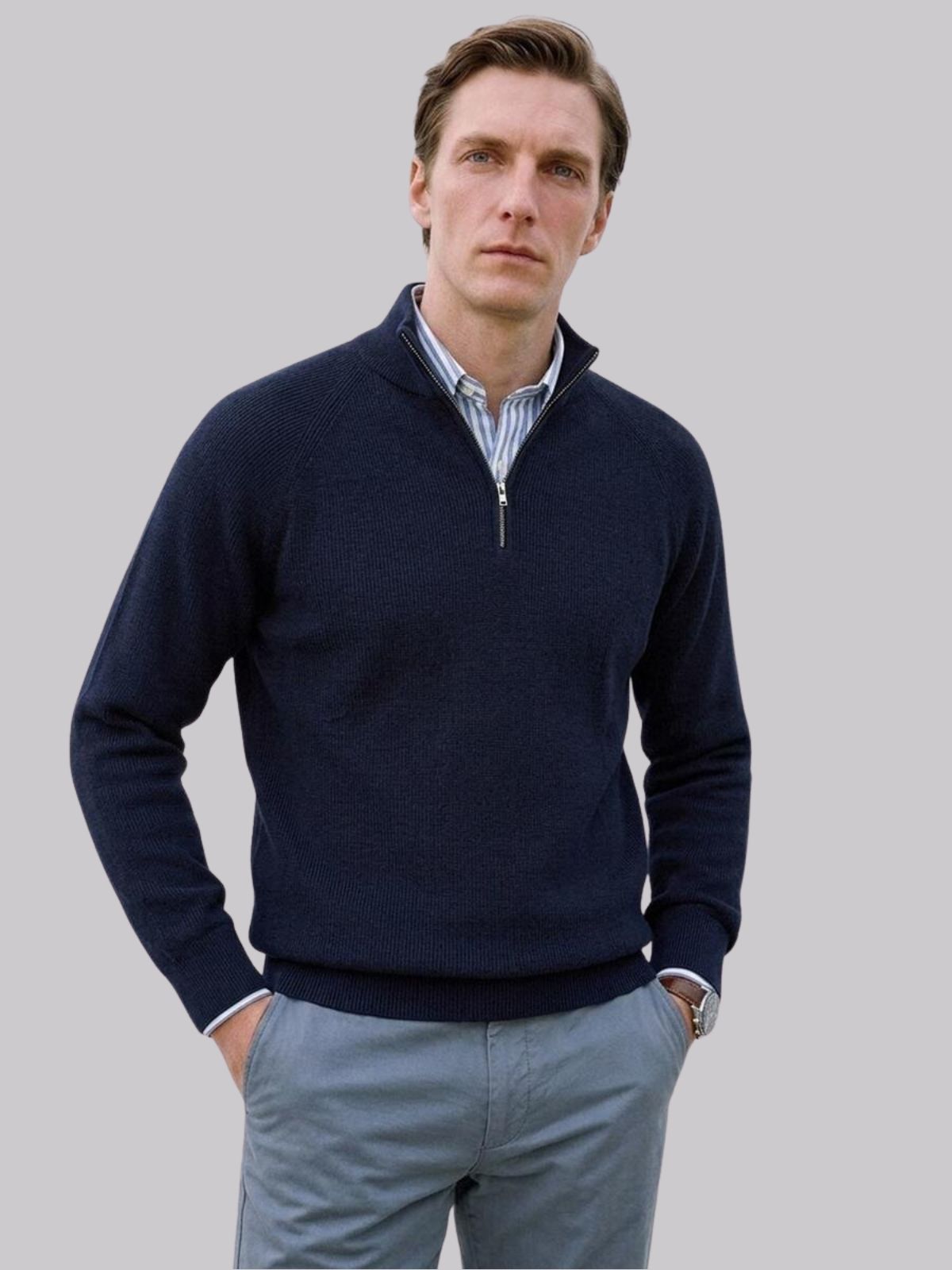 Men's Ribbed Knit Mock Neck Quarter-Zip Sweater