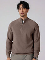 Men's Ribbed Knit Mock Neck Quarter-Zip Sweater