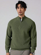 Men's Ribbed Knit Mock Neck Quarter-Zip Sweater