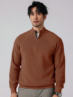 Men's Ribbed Knit Mock Neck Quarter-Zip Sweater