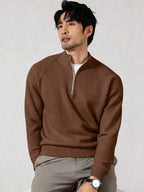 Men's Ribbed Knit Mock Neck Quarter-Zip Sweater