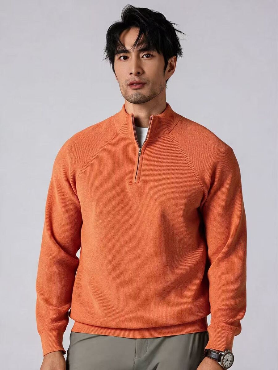 Men's Ribbed Knit Mock Neck Quarter-Zip Sweater