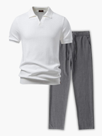 Men's Ribbed Knit Polo and Pants Set