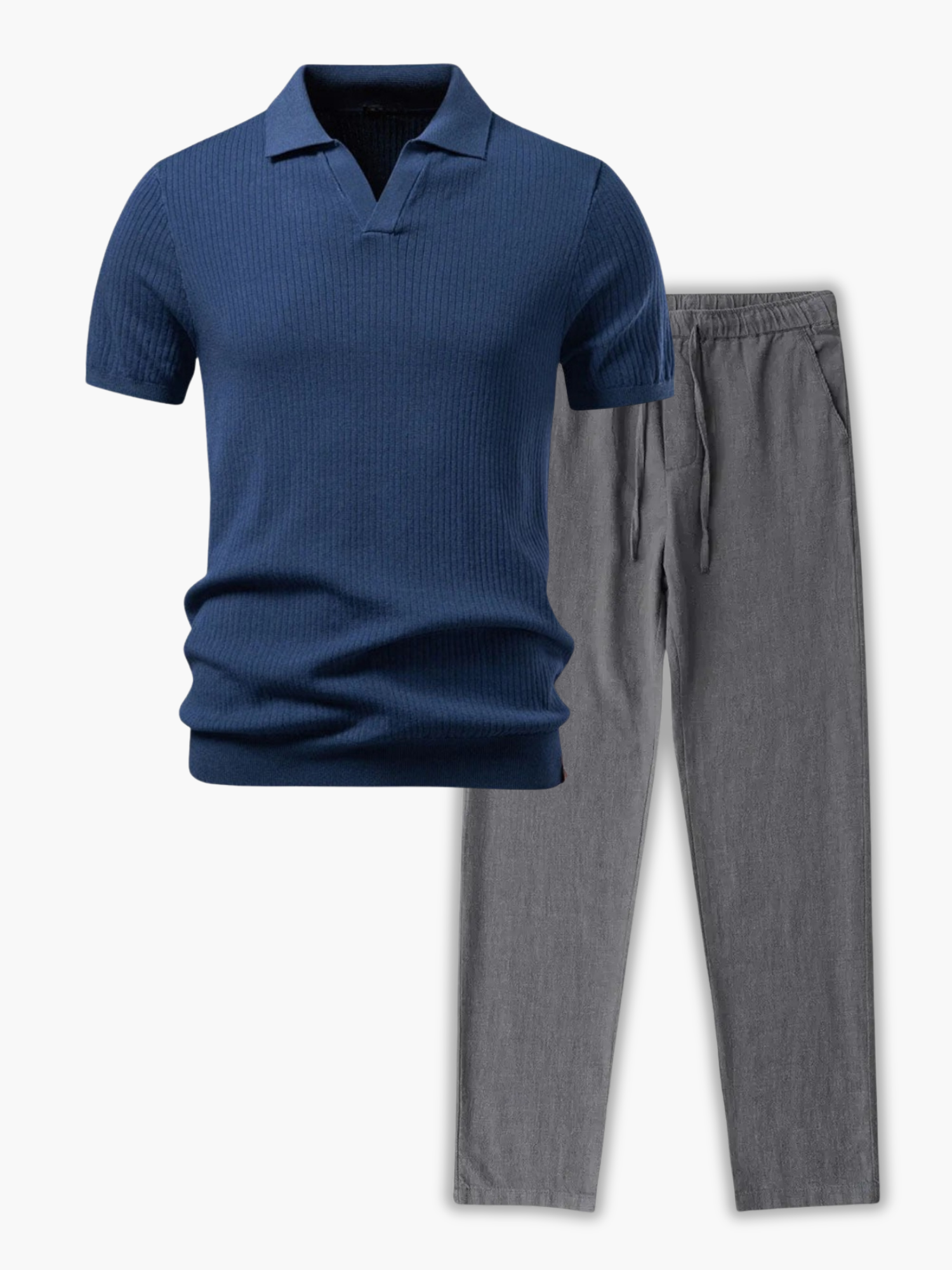 Men's Ribbed Knit Polo and Pants Set