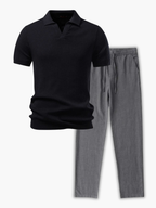 Men's Ribbed Knit Polo and Pants Set