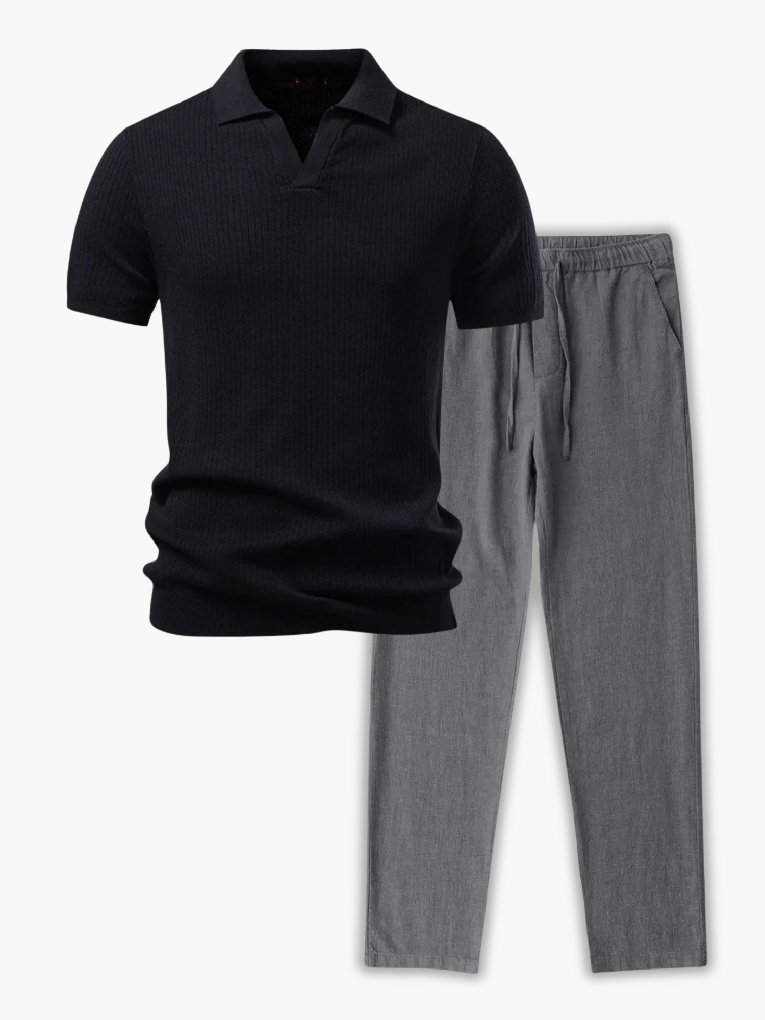 Men's Ribbed Knit Polo and Pants Set
