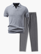 Men's Ribbed Knit Polo and Pants Set