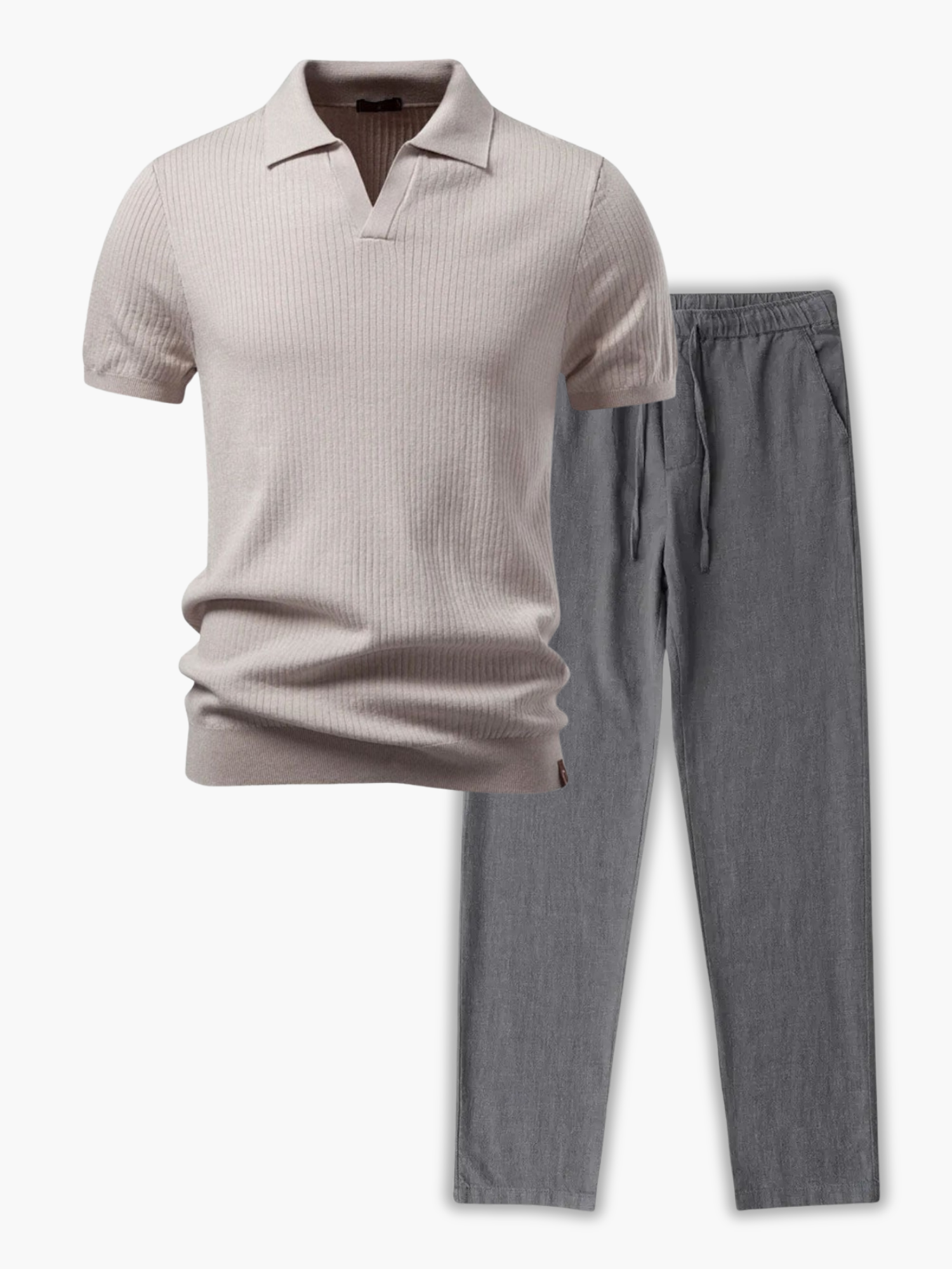 Men's Ribbed Knit Polo and Pants Set