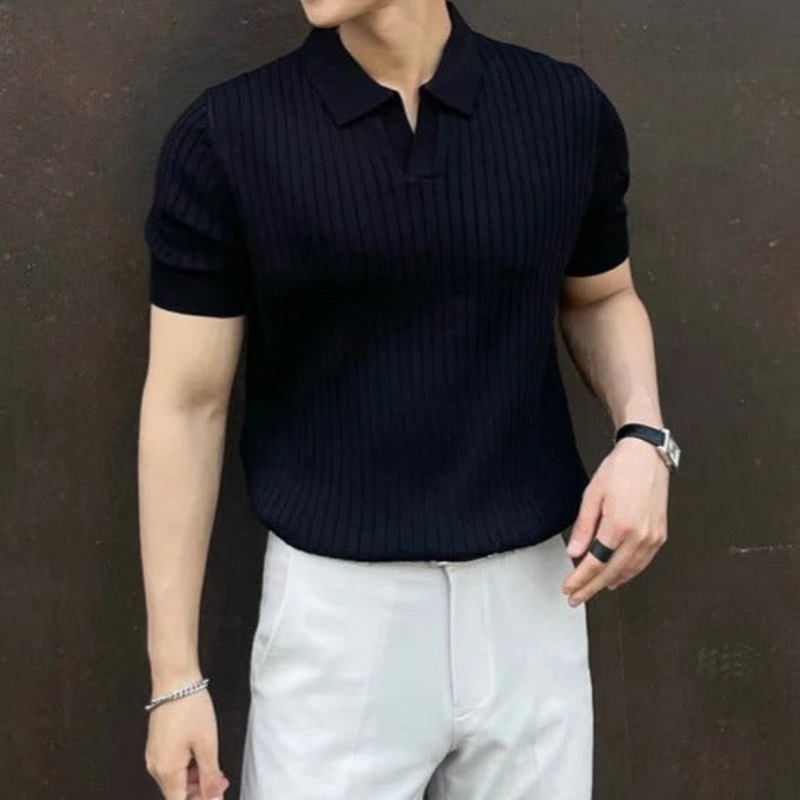 Men's Ribbed Knit Polo Shirt