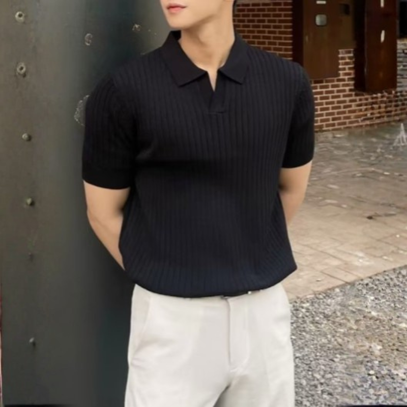 Men's Ribbed Knit Polo Shirt